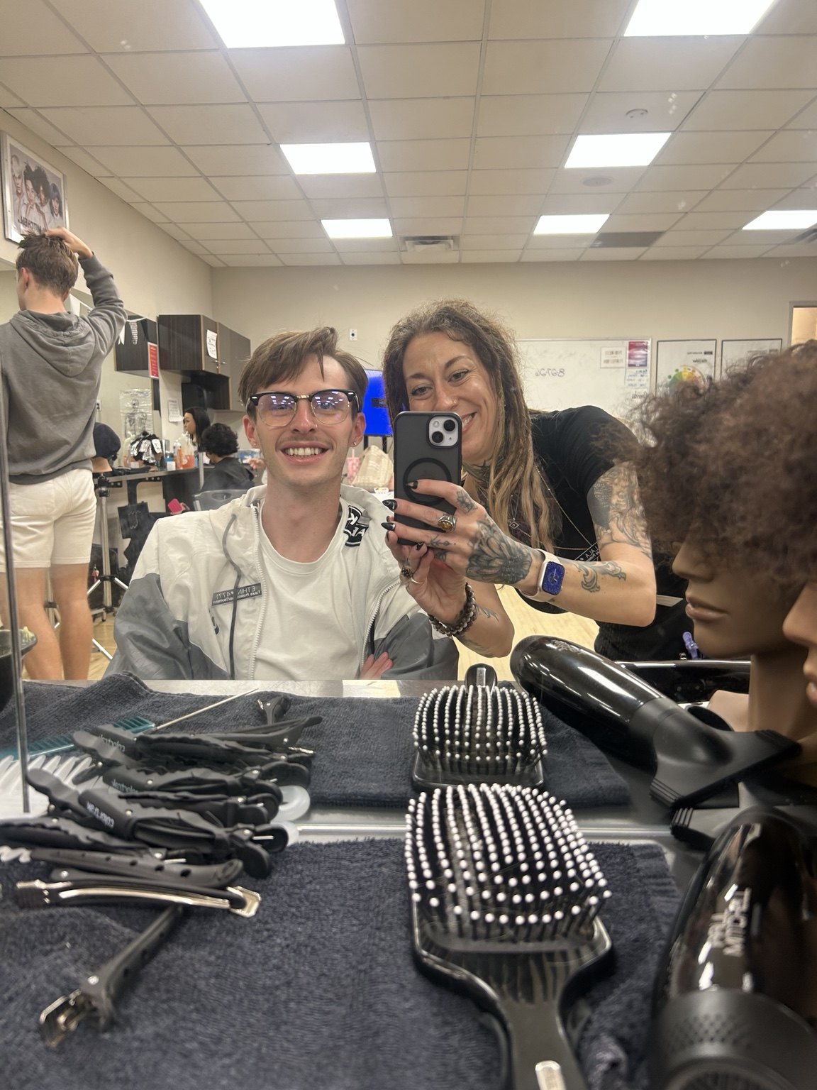 Haircut client experience at cosmetology school